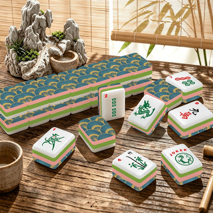 Art Deco Lagoon Blue 4Layer American Mahjong Tiles Set And Carry Case