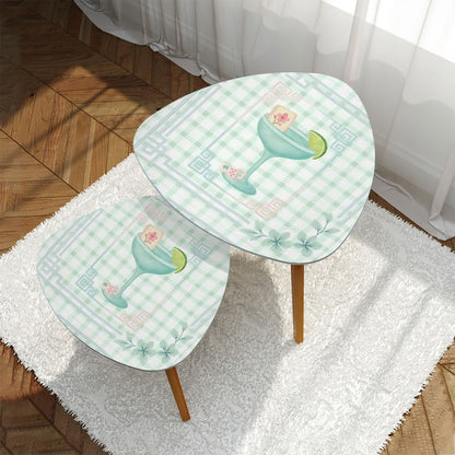 Mahjong Table Watercolor Cocktail Whimsical Mahj Tiles Triangle Coffee Table Set of 2
