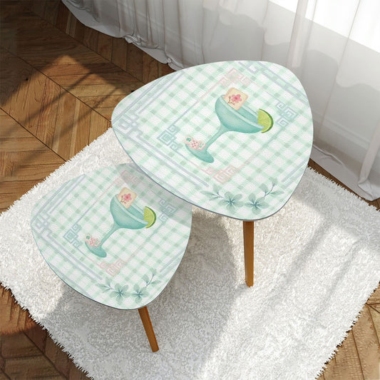 Mahjong Table Watercolor Cocktail Whimsical Mahj Tiles Triangle Coffee Table Set of 2