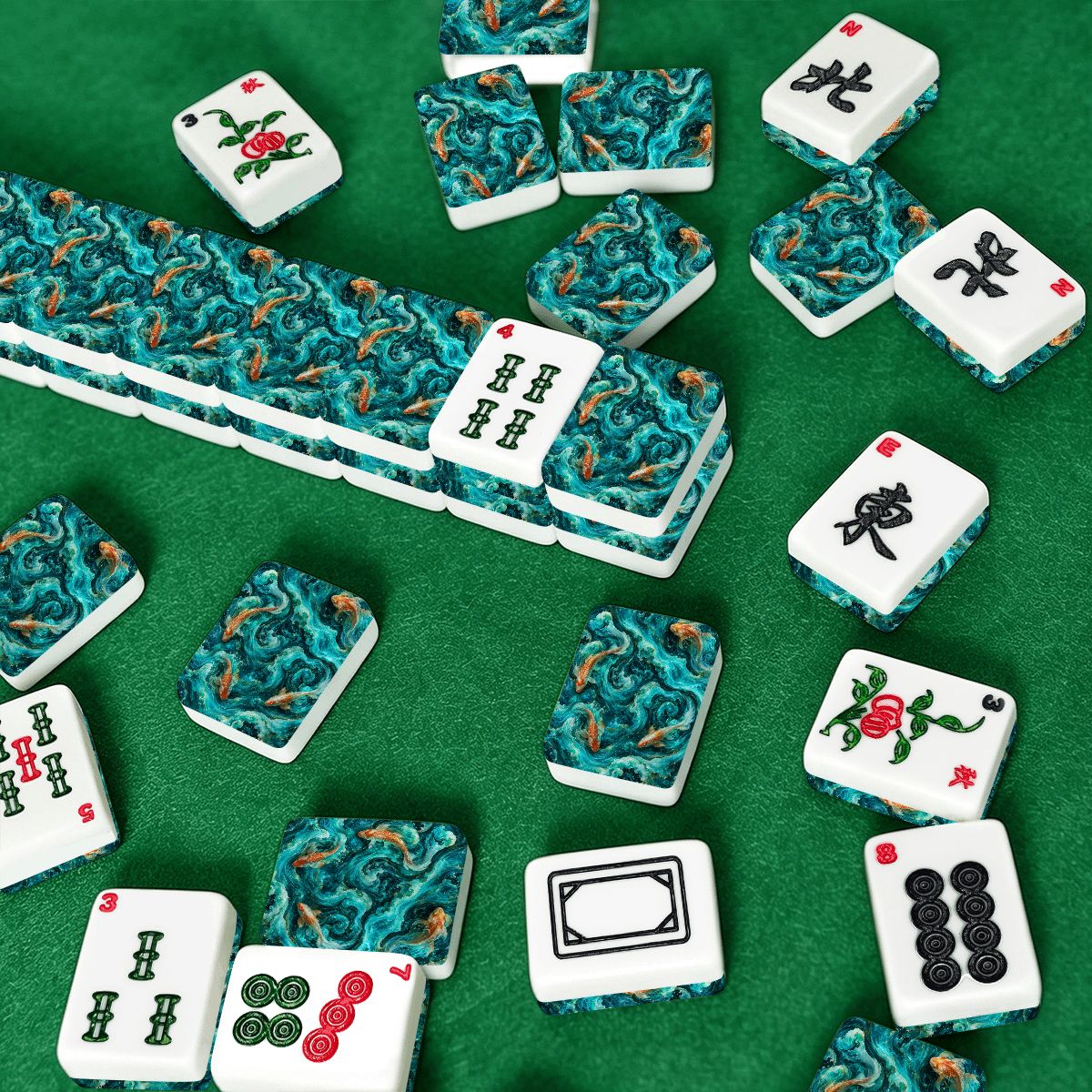 Koi Fish Tranquil Tides Mahjong American Mahjong Tiles And Carry Case - Splash Of Mahj And Color Co.
