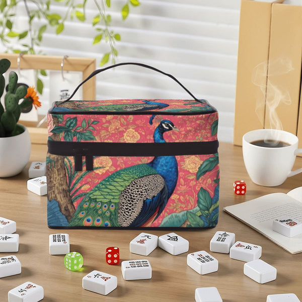 Elegant Peacock Preppy Chinoiserie Portable Mahjong Bag - Splash of Color Co.