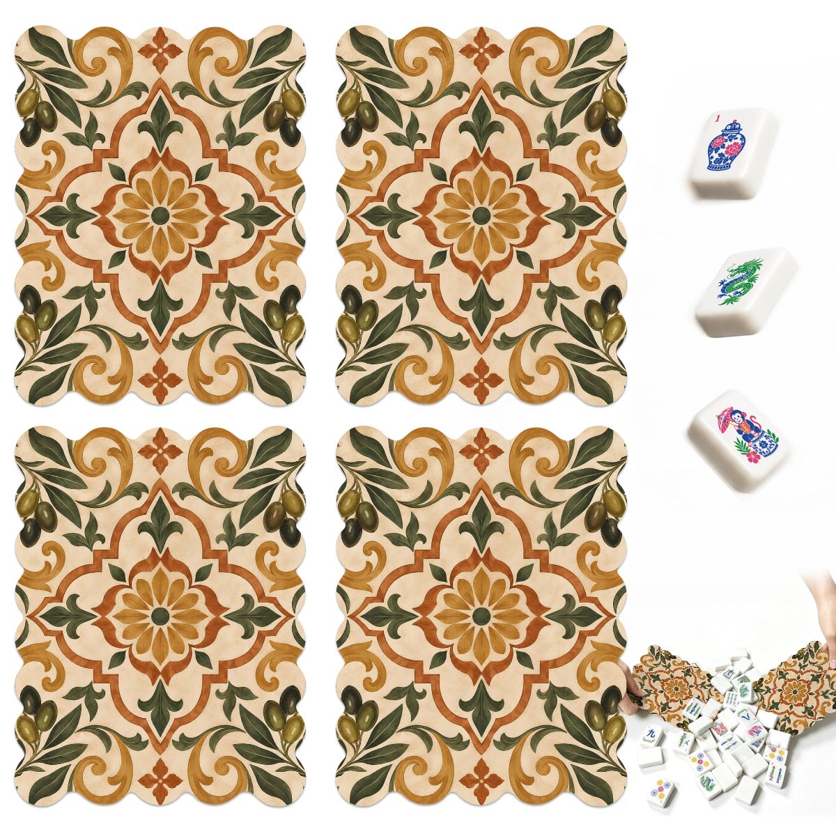 Old World Tuscan Scalloped Mahjong Shuffler Cards Set of 4 - Splash Of Mahj And Color Co.