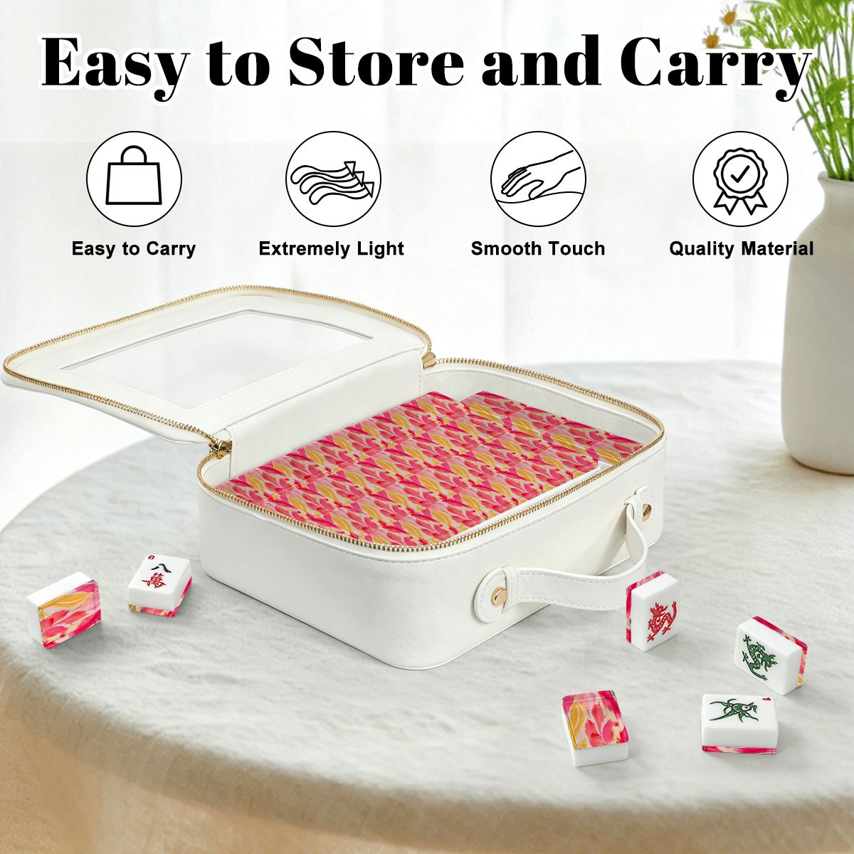 Summer Sorbet Brush Stroked Pink, Yellow American Mahjong Tiles And Carry Case - Splash Of Mahj And Color Co.
