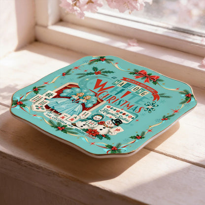 Nostalgic White Christmas Haynes Sisters Scalloped Ceramic Mahjong Dice Tray