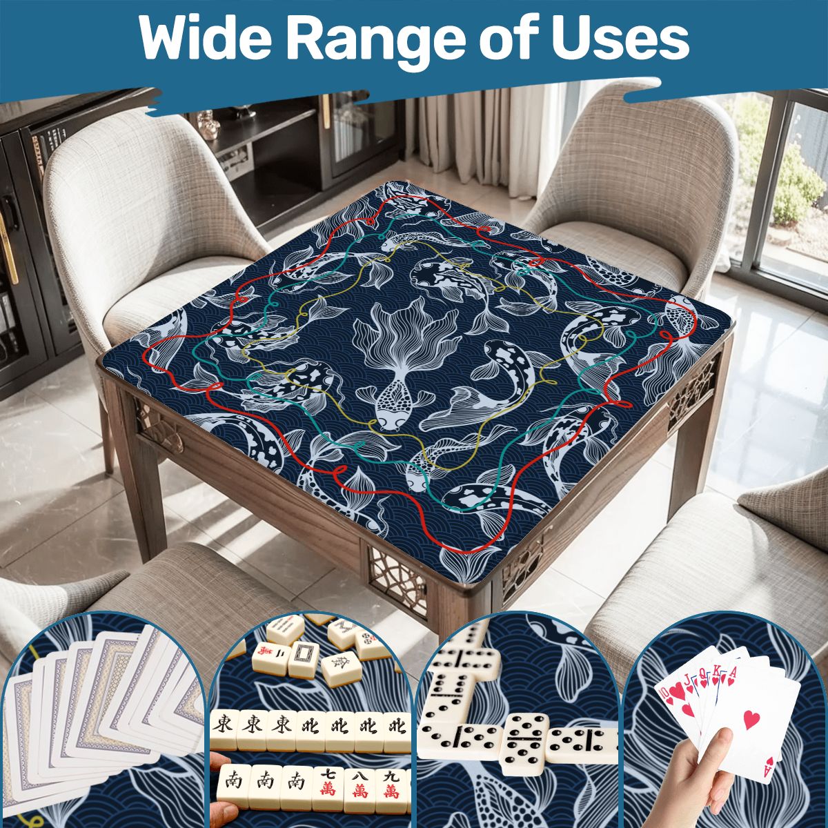 Koi Fish Calling Nautical Mahjong Mat - Splash of Color Co.