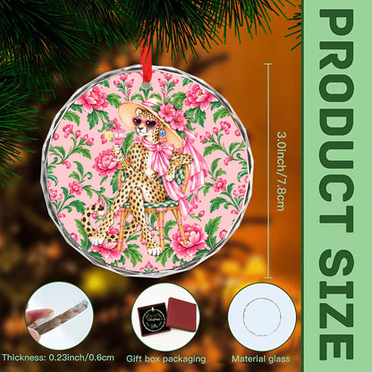 Glam Sipping Leopard Luxe Round Glass Christmas Ornament - Splash Of Mahj And Color Co.