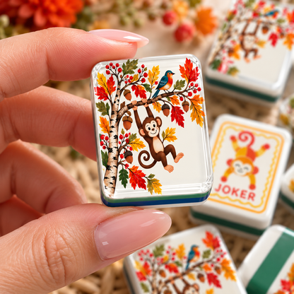 Monkey See Monkey Fall Modern Folk American Mahjong Tiles 4 Layer With Carry Case - Splash Of Mahj And Color Co.