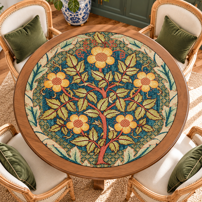 William Morris Inspired Tapestry Tree Round Mahjong Mat - Splash Of Mahj And Color Co.