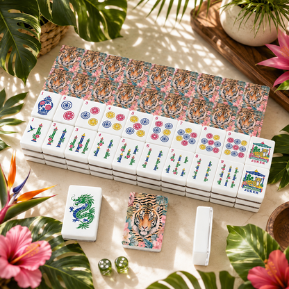 Tiger es' Tropical Chinoiserie Jungle Mahjong Tiles And Carry Case - Splash Of Mahj And Color Co.