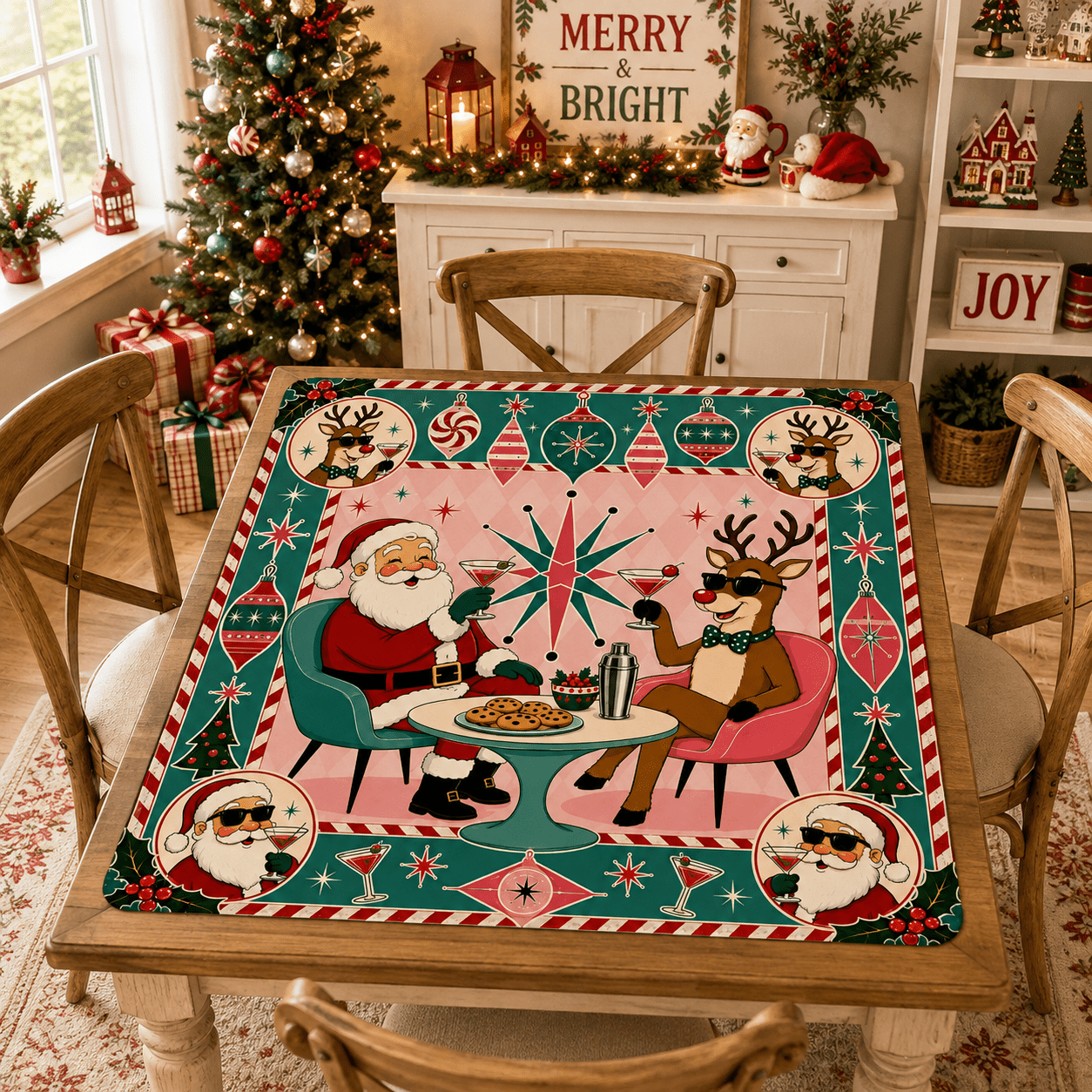 Santas Hard At Work Shop Christmas Mahjong Mat - Splash Of Mahj And Color Co.