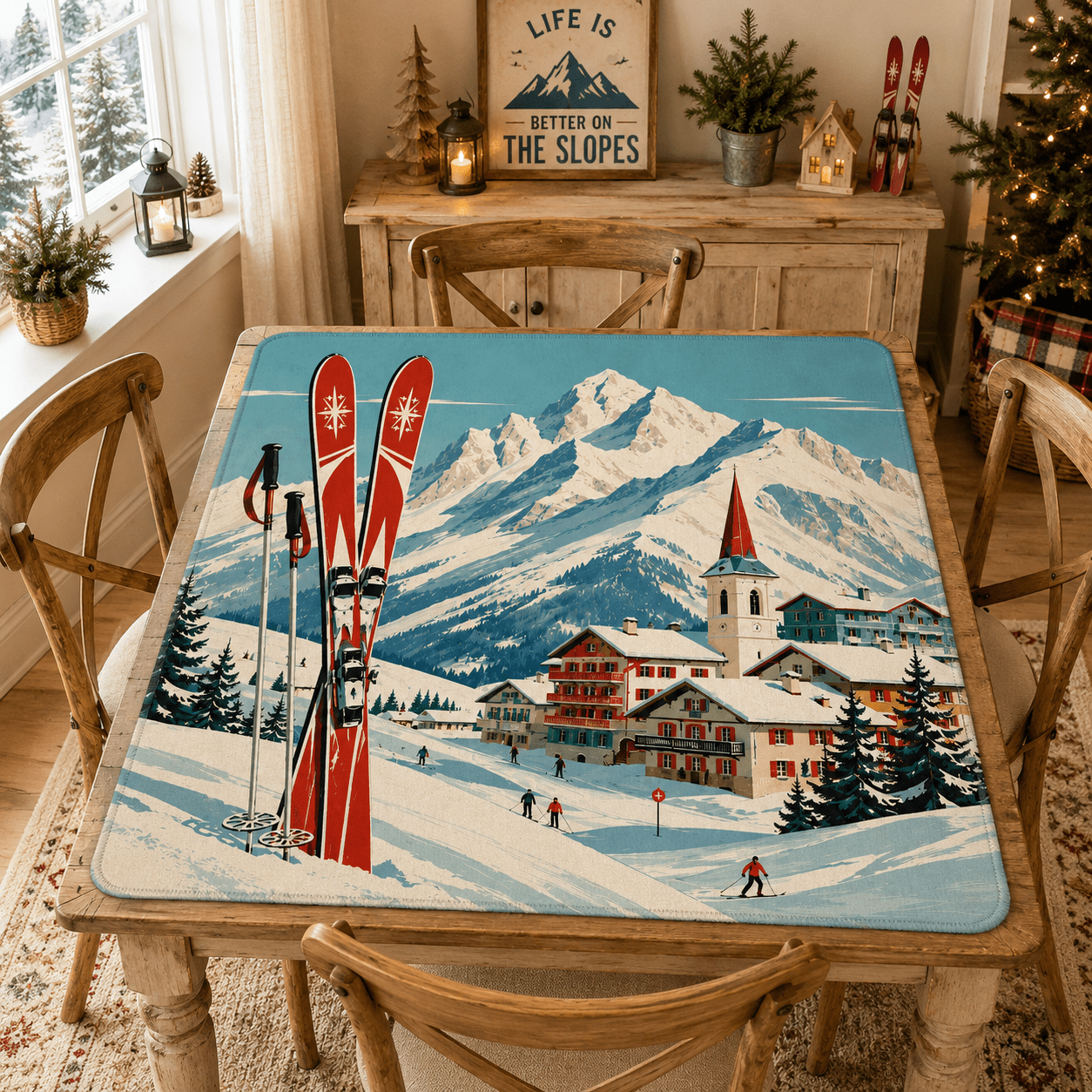 Alpine Ski Lodge Mahjong Winter Play Mat - Splash Of Mahj And Color Co.