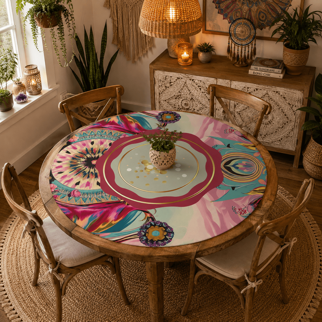 Bejeweled Boho Watercolor Round Mahjong Mat - Splash Of Mahj And Color Co.