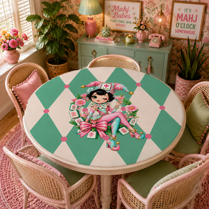 Mahjie The Mascot Harlequin Designed Round Mahjong Mat - Splash Of Mahj And Color Co.