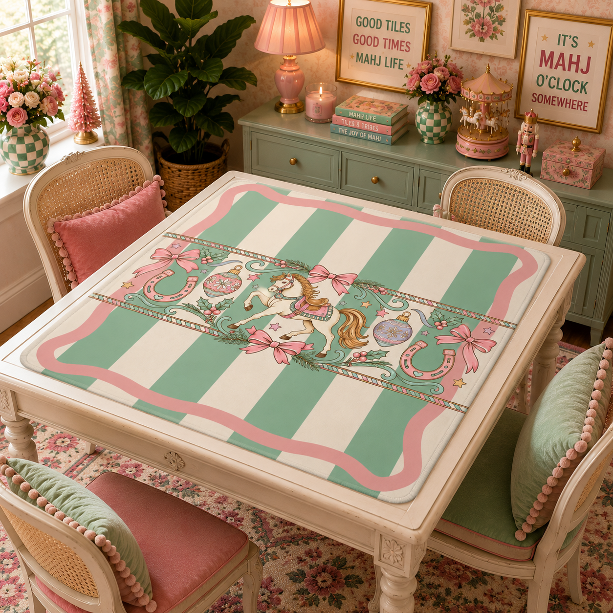 Wild West Wonderland Mahjong Preppy Striped Mahj Christmas Mat