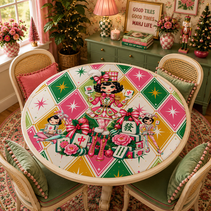 Harlequin Christmas Mahjie The Mascot Round Mahjong Mat - Splash Of Mahj And Color Co.