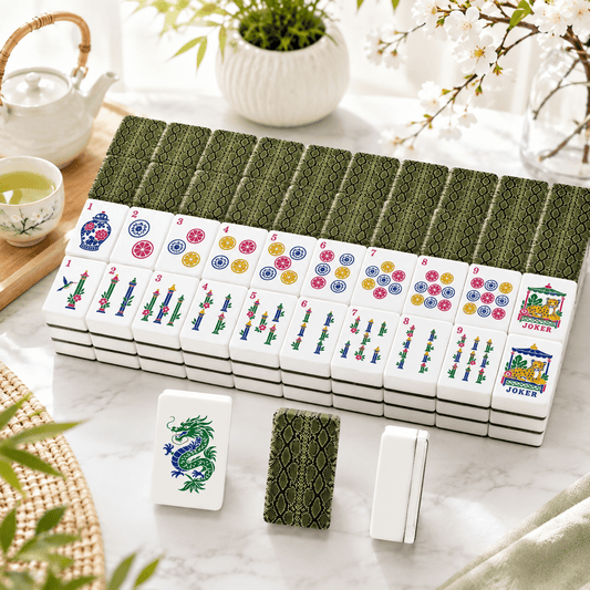 Snake Skin Green Chinoiserie American Mahjong Tiles And Carry Case - Splash Of Mahj And Color Co.
