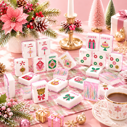 Nostalgic Tinsel Trees, Pink Glam Holiday Christmas Mahjong Tiles And Carry Case