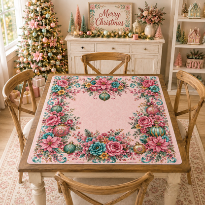 Christmas In Full Bloom Pink, Aquas, Mahjong Holdiay Mat - Splash Of Mahj And Color Co.