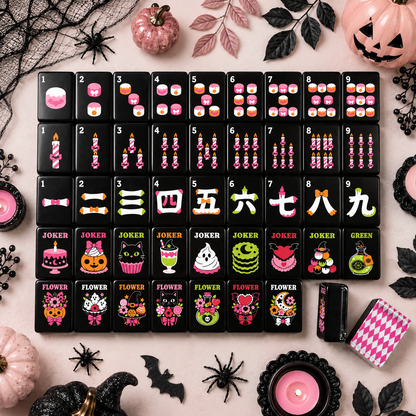 Hot Pink Harlequin Halloween Mahjong Tiles Gothic Dessert With Carry Case