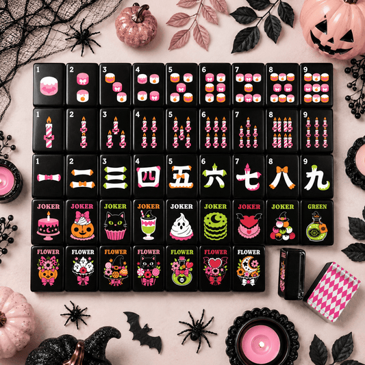 Hot Pink Harlequin Halloween Mahjong Tiles Gothic Dessert With Carry Case - Splash Of Mahj And Color Co.
