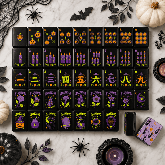 Witchey Poo Black Cat Engraved Mahjong Tiles With Carry Case - Splash Of Mahj And Color Co.