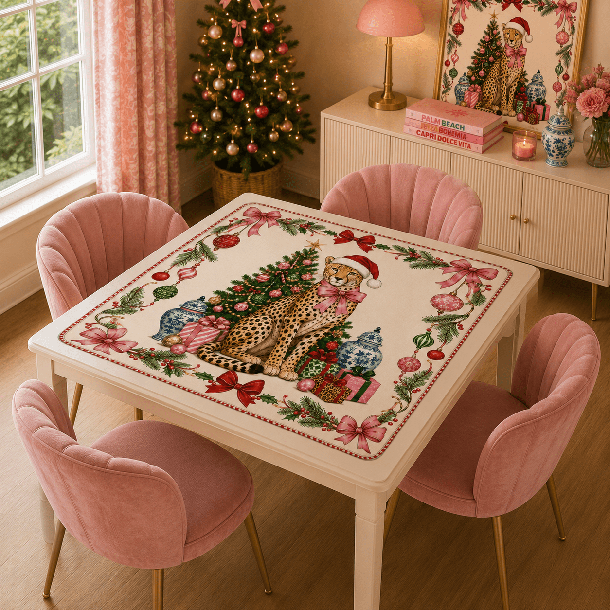 Leopard Luxe Holiday Collection Mahjong Christmas Mat - Splash Of Mahj And Color Co.
