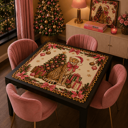 Leopard Luxe Holiday Collection Holiday Christmas Mahjong Mat - Splash Of Mahj And Color Co.