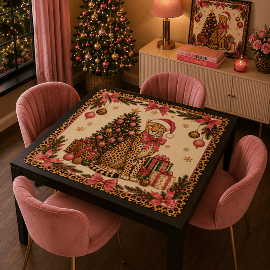 Leopard Luxe Holiday Collection Holiday Christmas Mahjong Mat - Splash Of Mahj And Color Co.
