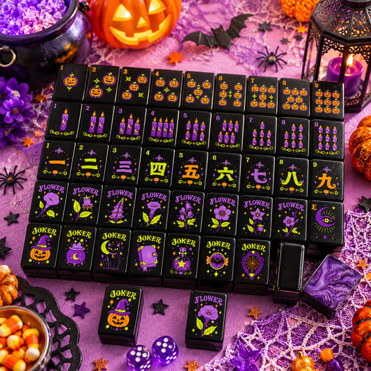 Purple Pumpkin Hex Halloween Mahjong Tiles And Carry Case - Splash Of Mahj And Color Co.