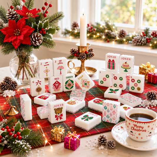 Shiny And Brite Mahjong Christmas Engraved Tiles And Carry Case - Splash Of Mahj And Color Co.