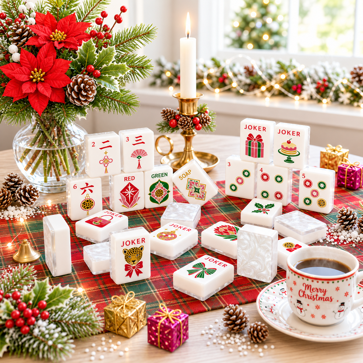 Mother Of Pearl Christmas Glam Holiday Mahjong Tiles And Carry Case