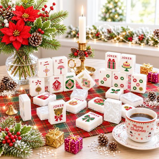 Mother Of Pearl Christmas Glam Holiday Mahjong Tiles And Carry Case - Splash Of Mahj And Color Co.