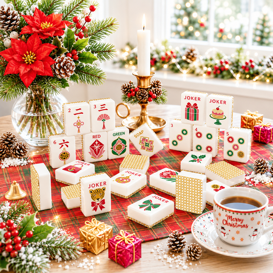 Vintage Cane Christmas Glam Holiday Mahjong Engraved Tiles - Splash Of Mahj And Color Co.