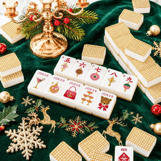 Vintage Cane Christmas Glam Holiday Mahjong Engraved Tiles - Splash Of Mahj And Color Co.
