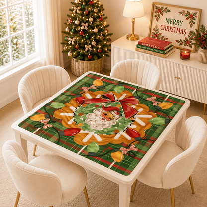 Vintage Santa Mahjong Christmas Mat, Green Red Plaid Full of Whimsy And Charm - Splash Of Mahj And Color Co.