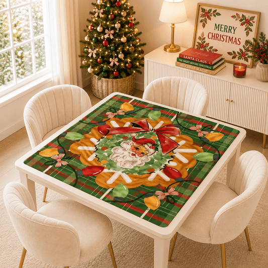Vintage Santa Mahjong Christmas Mat, Green Red Plaid Full of Whimsy And Charm - Splash Of Mahj And Color Co.