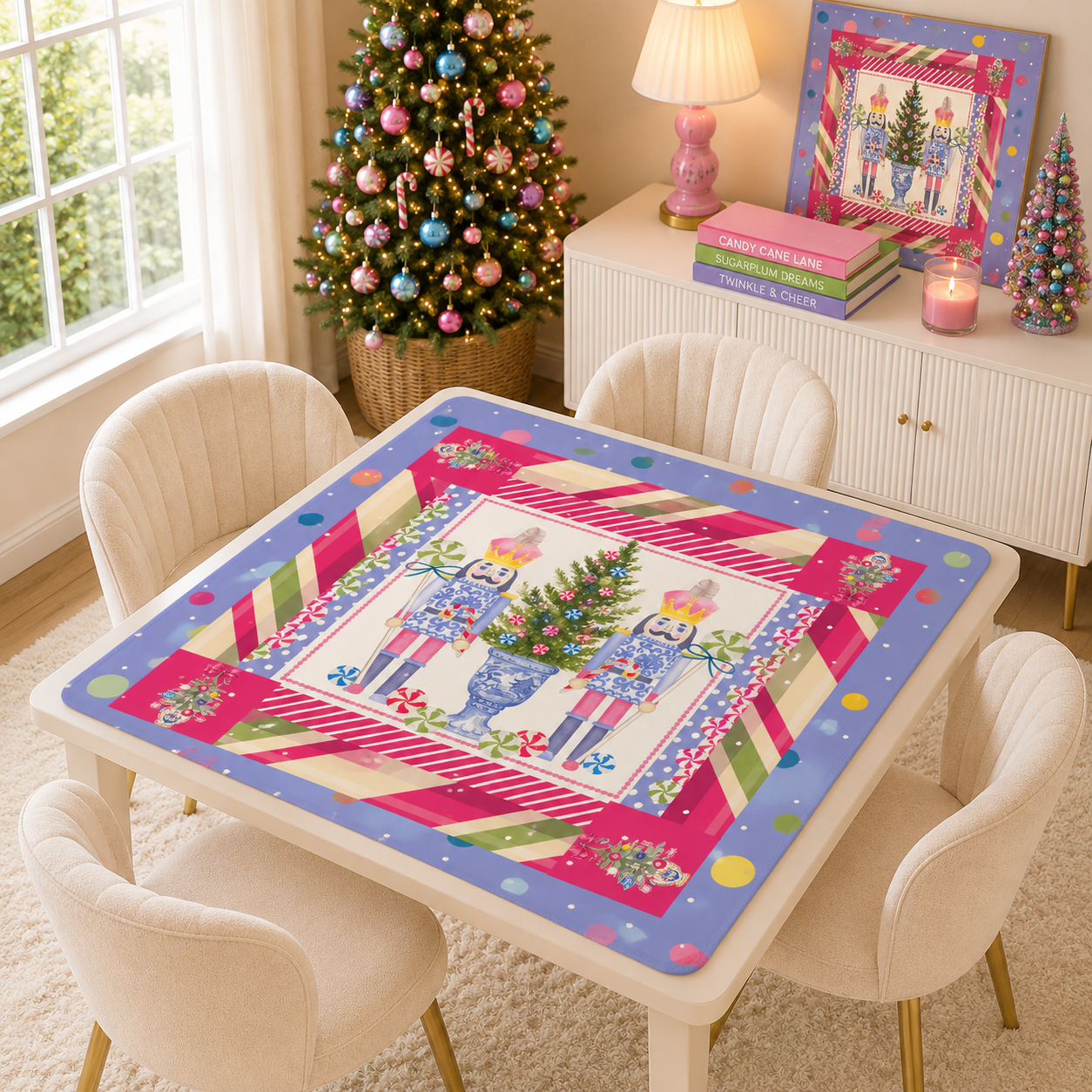 Chinoiserie Christmas Mahjong Mat Candy Man Nutcrackers - Splash Of Mahj And Color Co.