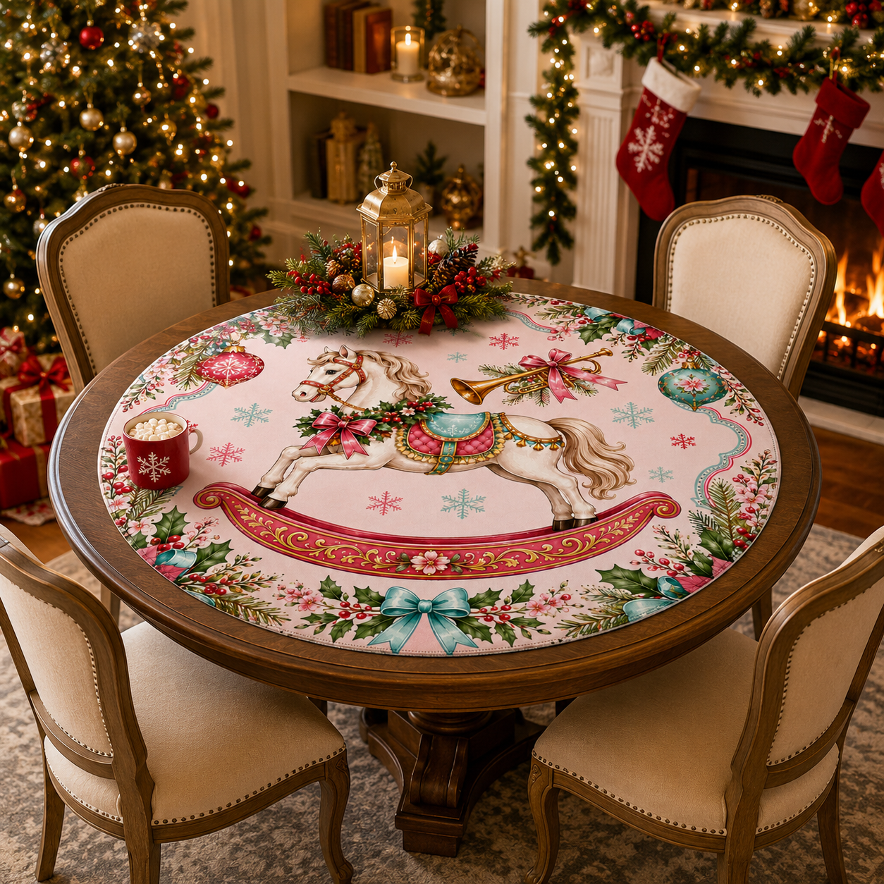 Magical Christmas Rocking Horse Round Mahjong Mat