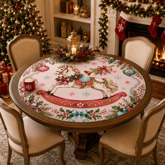 Magical Christmas Rocking Horse Round Mahjong Mat - Splash Of Mahj And Color Co.