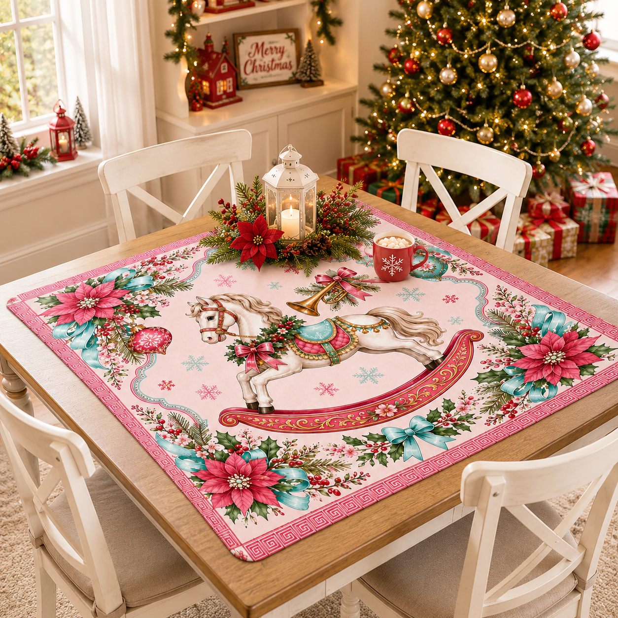 Magical Christmas Mahjong Mat Rocking Horse