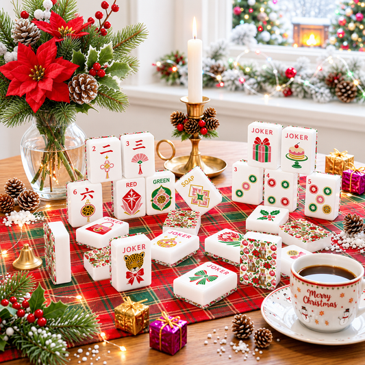 Leopard Luxe Poinsetta Glitz And Glam Holiday Christmas Mahjong Tiles And Carry Case - Splash Of Mahj And Color Co.