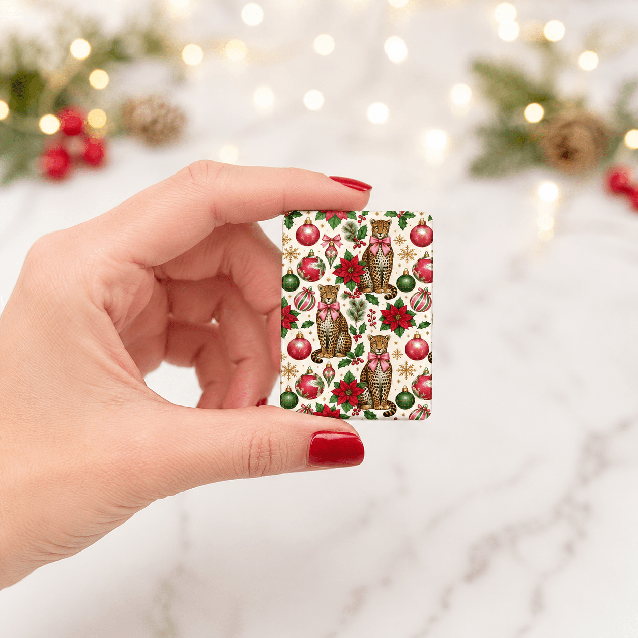 Leopard Luxe Poinsetta Glitz And Glam Holiday Christmas Mahjong Tiles And Carry Case - Splash Of Mahj And Color Co.