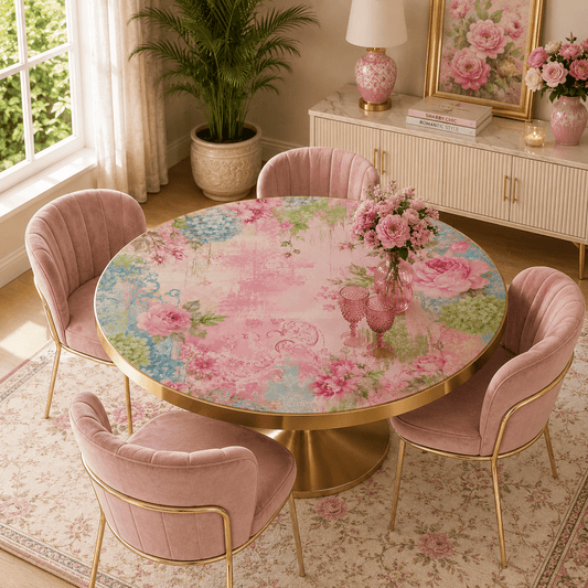 Vintage Shabbylicous Pink Floral Round Mahjong - Splash Of Mahj And Color Co.