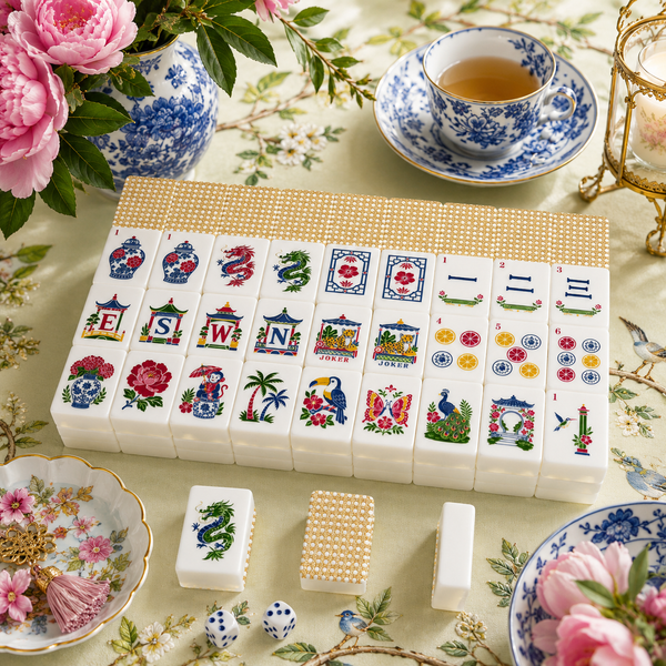 Vintage Cane Back Chinoiserie American Engraved Mahjong Tiles - Splash Of Mahj And Color Co.