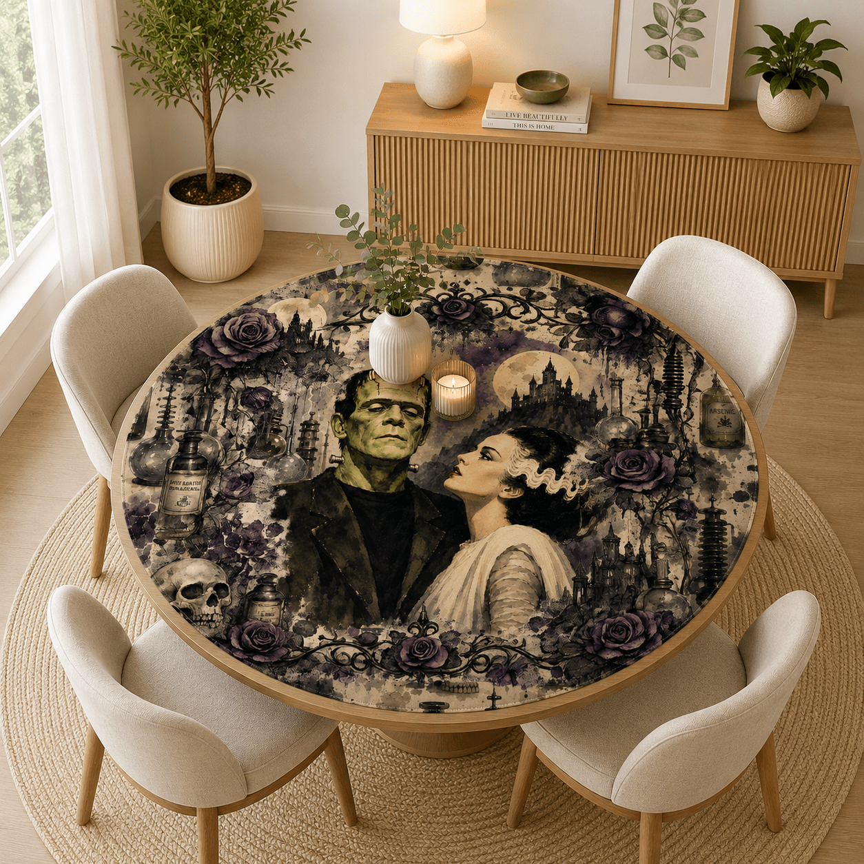 Bride And Frankenstein Round Mahjong Mat - Splash Of Mahj And Color Co.