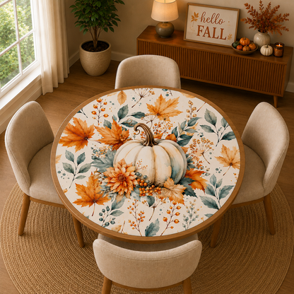 Falling For Fall Watercolor Pumpkin Round Mahjong Mat