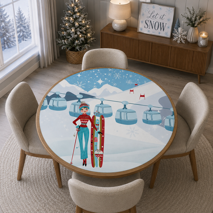 Ski Bunny Hills Winter Christmas Round Mahjong Mat