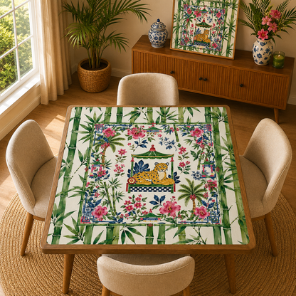 Chinoiserie Tigeress Watercolor Bamboo Mahjong Mat