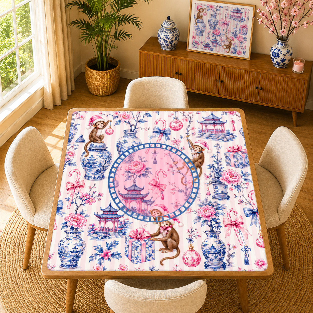 Monkey Elves Chinoiserie Holiday Mahjong Mat