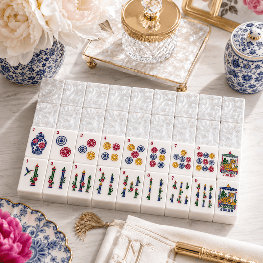 Mother Of Pearl Classic Chinoiserie American Mahjong Tiles - Splash Of Mahj And Color Co.